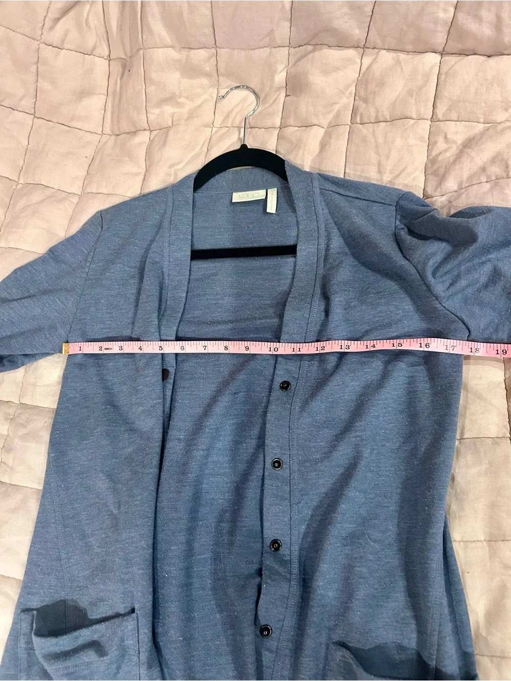 LOGO by Lori Goldstein Snap Cardigan Blue Heather Pockets Slouchy, XXS
